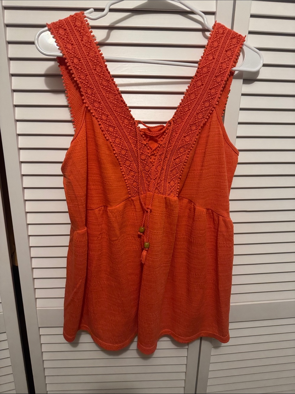 Crocheted V-Neck Tank Top in Bright Orange